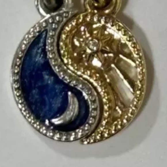 Pandora Two-Tone Splittable Sun & Moon Yin Yang Dangle Charms 14K Gold Blue - Picture 14 of 14